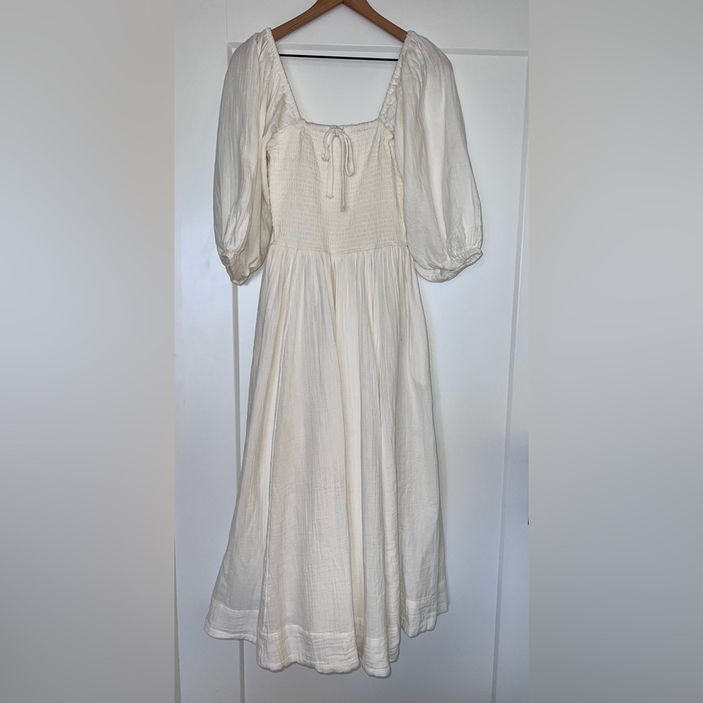 QUINCE Organic Cotton Gauze Smocked Square Neck Midi Dress, cream size small - Picture 6 of 11